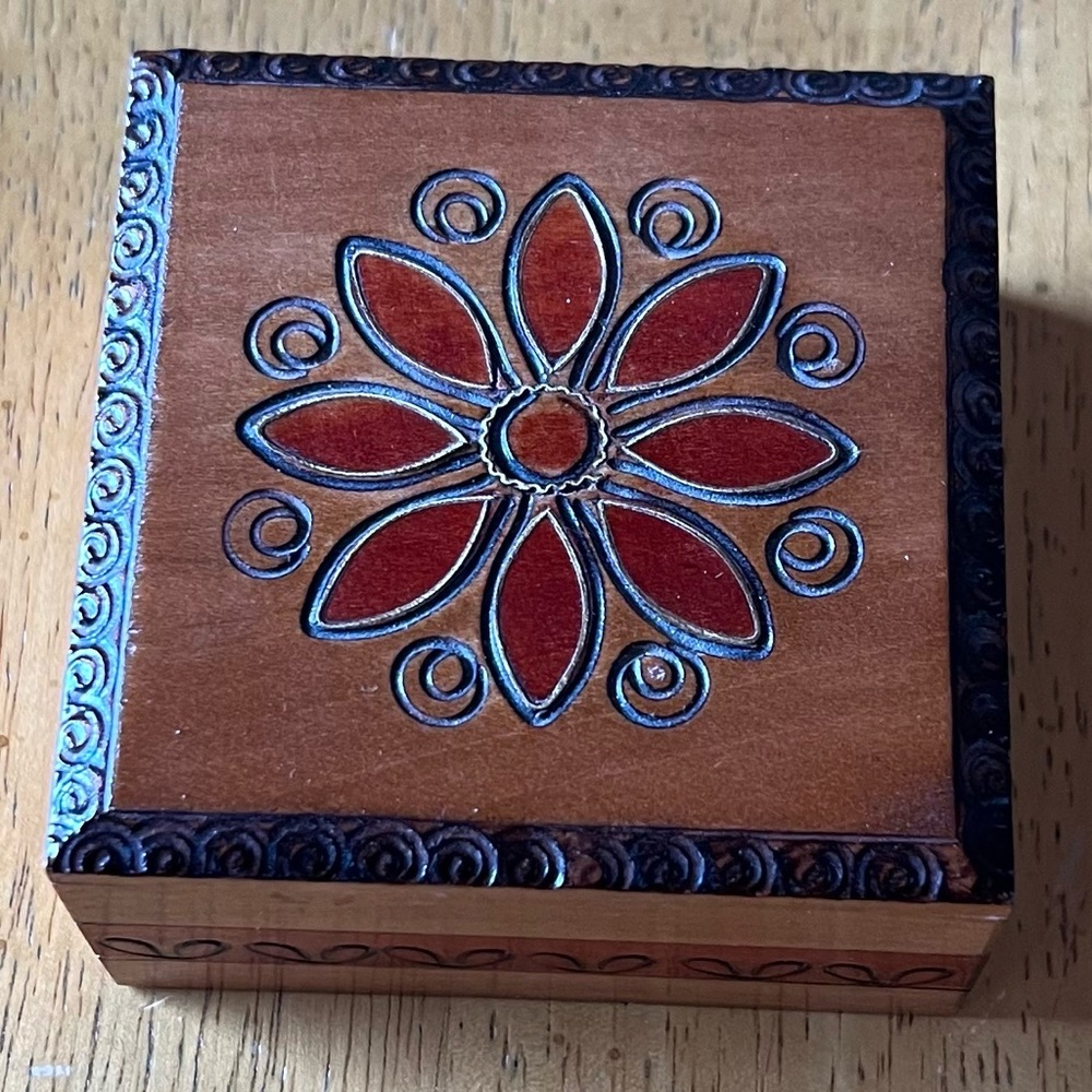 Vintage Poland Polish Wood brass inlay box